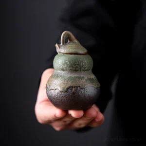 handmade kiln changed gourd shape ceramic tea canister full product view