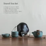 green ceramic complete travel tea set with carry bag for outdoor use