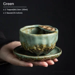 green handcrafted lotus pod chinese tea cup with saucer