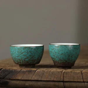 handmade green porcelain chawan unique mottled texture chinese tea cup