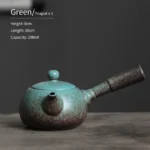 green vintage speckled chinese kyusu teapot side view