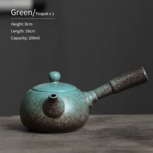 green vintage speckled chinese kyusu teapot side view