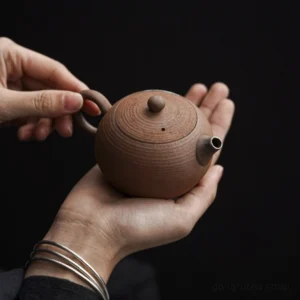 hand held mini handmade chinese clay teapot 3.7 oz with silver spout trim