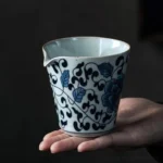 hand-painted vintage blue and white porcelain gong dao bei chinese tea pitcher side view