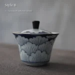 Style B hand painted blue and white porcelain gaiwan traditional Chinese tea brewing bowl