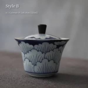 Style B hand painted blue and white porcelain gaiwan traditional Chinese tea brewing bowl