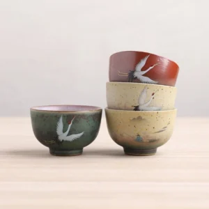 full set of hand-painted ceramic chawan chinese tea cups different colors