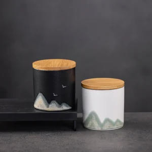 hand-painted landscape ceramic tea canister for loose leaf tea storage
