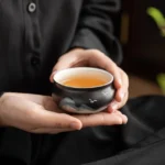 hand-painted mountain bird chawan black ceramic teacup chinese tea cup