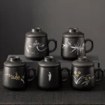 hand-painted traditional chinese art ceramic tea mug with infuser and lid 11.8oz