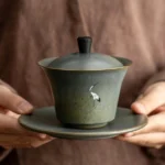 full set hand painted traditional chinese ceramic crane gaiwan