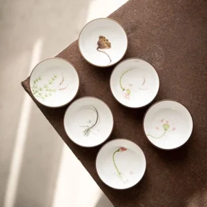 Set of 6 hand-painted chinese tea cups rustic ceramic kung fu tea cups