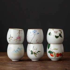 collection of hand painted traditional chinese tea cups with different patterns