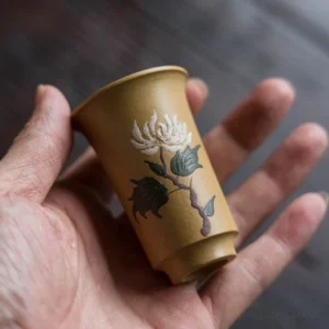 hand painted four gentlemen chinese zisha tea cup side view
