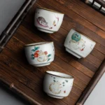hand-painted cute cat chawan ceramic gongfu tea cup 3.4oz