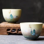 hand painted deer ceramic chawan traditional chinese auspicious tea cup