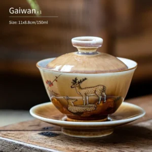 hand-painted deer plum ceramic gaiwan traditional chinese tea ware 5oz