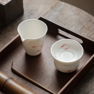 Hand painted red fish gong dao bei tea pitcher with tea strainer set