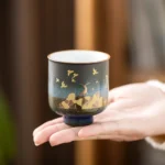hand-painted golden deer gradient glaze chinese tea cup