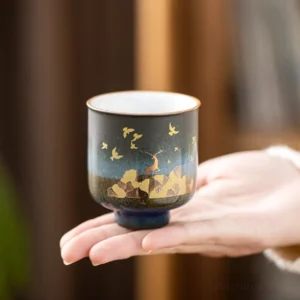 hand-painted golden deer gradient glaze chinese tea cup
