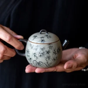 Hand painted ink bamboo Chinese gongfu teapot blue and white porcelain main view