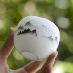 hand-painted ink landscape white porcelain chinese tea cup 5oz