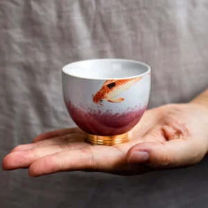 hand-painted koi chinese porcelain fish tea cup 2.7oz product main view