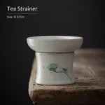 Hand-painted lotus Ru kiln ceramic tea strainer with resting base