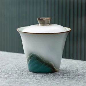 hand-painted mountain landscape ceramic gaiwan 5.1oz chinese tea brewing bowl