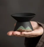 hand painted mountain ceramic tea strainer full product view