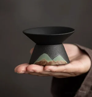 hand painted mountain ceramic tea strainer full product view