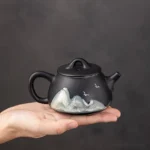 hand-painted mountain chinese ceramic teapot with ink wash landscape