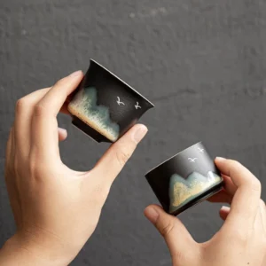 full set of hand-painted mountain and bird landscape chinese tea cup