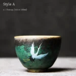 hand-painted vintage ceramic chinese crane tea cup side view