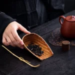 Handcrafted bamboo weaving tea scoop and tea pick set full view