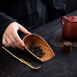 Handcrafted bamboo weaving tea scoop and tea pick set full view