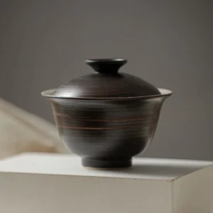 handcrafted black clay gaiwan front view chinese tea brewing bowl