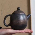 side view of handcrafted bronze glaze chinese teapot for gongfu tea