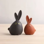 handcrafted ceramic bunny tea pet cute black rabbit decorative figurine for tea ceremony