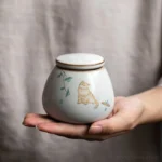 handcrafted ceramic cat tea canister full view with sealed airtight lid for tea storage