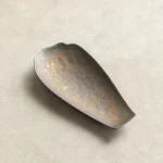handcrafted ceramic leaf-shaped tea scoop cha he with vintage gold textured glaze