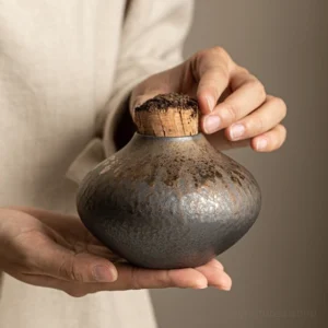 handcrafted ceramic tea canister with cork lid airtight loose tea storage rustic