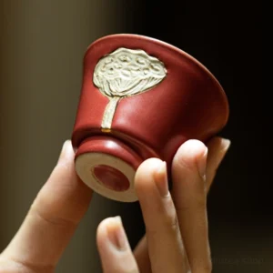 handcrafted chinese lotus tea cup with leaf saucer ceramic 0.78oz
