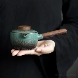 handcrafted green black gradient chinese side handle teapot full main view