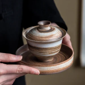 handcrafted spun clay gaiwan full view traditional chinese lidded tea bowl