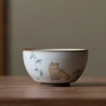 Handcrafted cracked glaze cat chawan ceramic chinese tea cup product overview