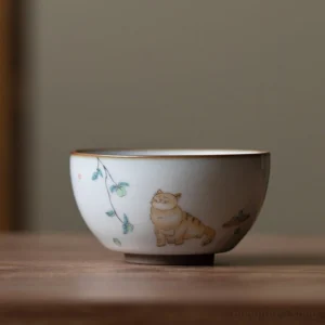 Handcrafted cracked glaze cat chawan ceramic chinese tea cup product overview