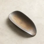 Handcrafted gilded leaf shape ceramic tea scoop full product view