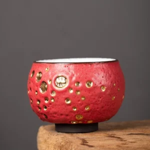 Handcrafted gold speckled ceramic chawan gongfu tea cup product shot