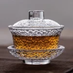 handcrafted hammered glass gaiwan 4.2oz traditional chinese tea bowl full set